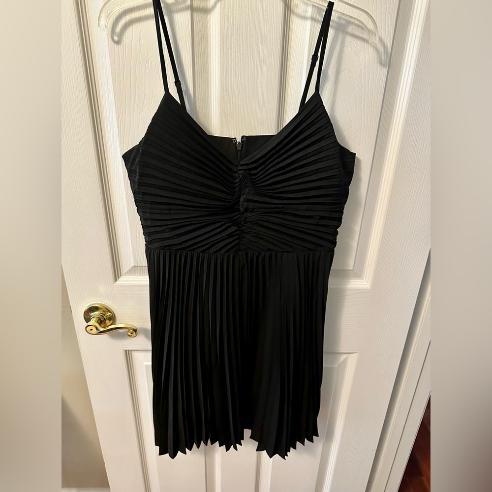 Express Black Pleated Spaghetti Strap Mini Dress